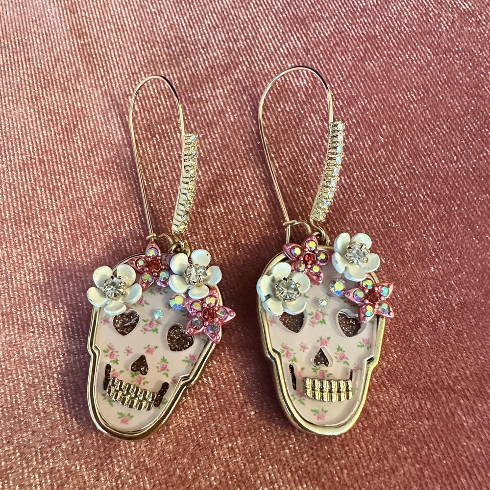 Betsey Johnson Pink Sugar Skull Earrings
